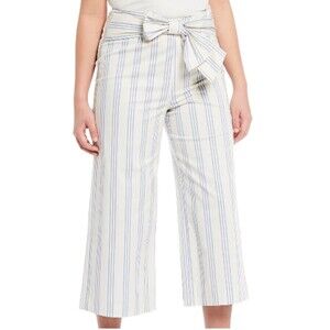 Alex Marie Women's Cotton Blue Striped Relaxed Crop Pants with Bow Size 6 NWOT